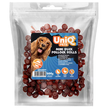 UniQ poslastice za pse, 500g, rolnice od pačetine i bakalara