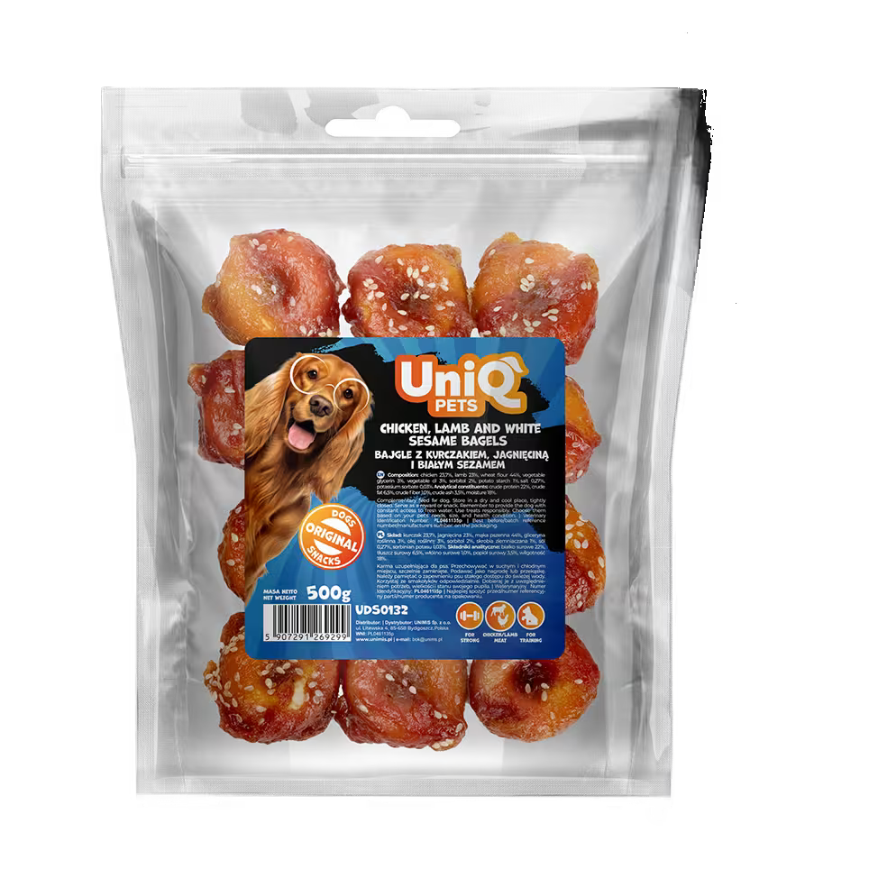 UniQ đevreci od piletine i jagnjetine sa susamom za pse, 4 cm, proteinska žvakalica