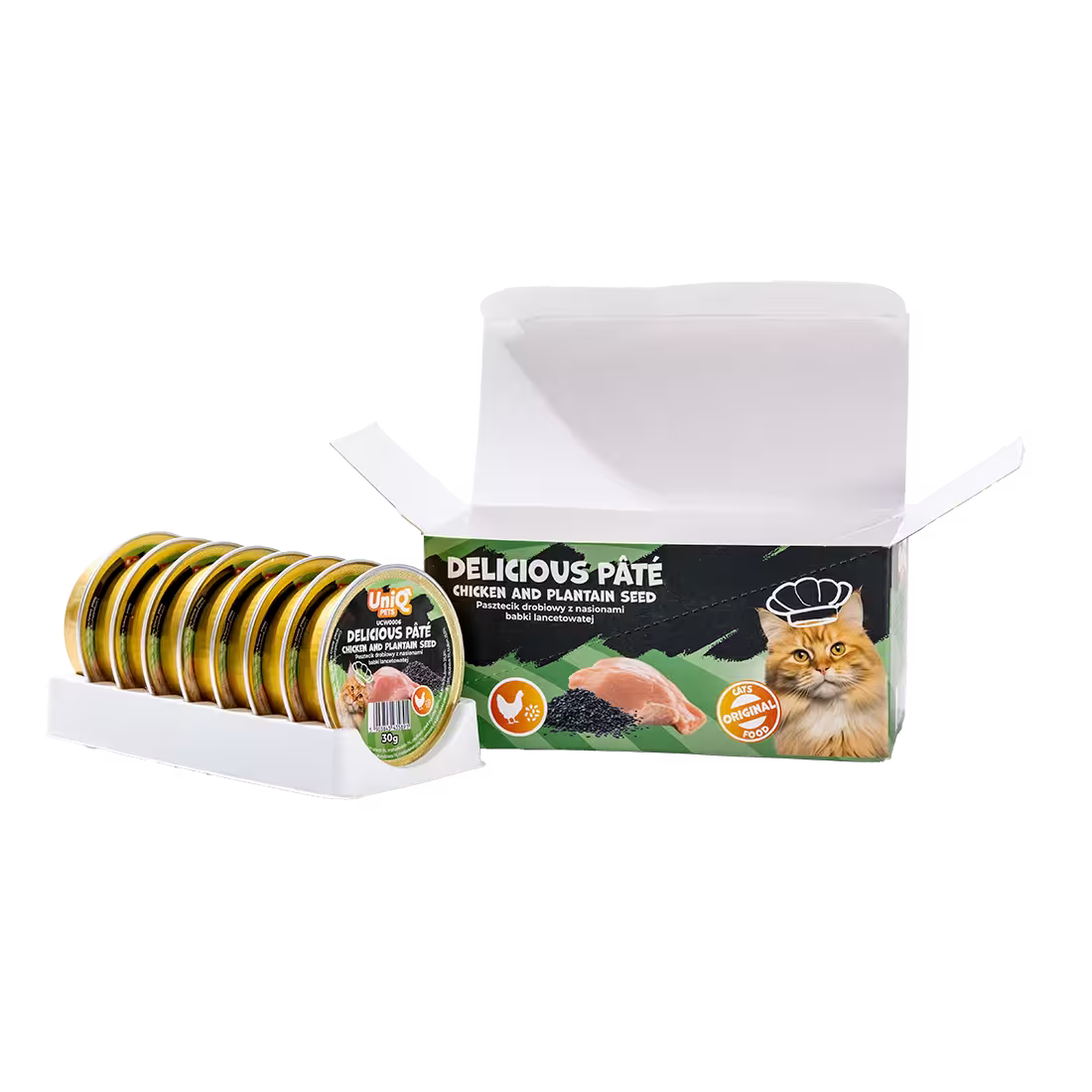 UniQ vlažna hrana za mačke, 30g×8kom, pašteta sa piletinom i semenom bokvice