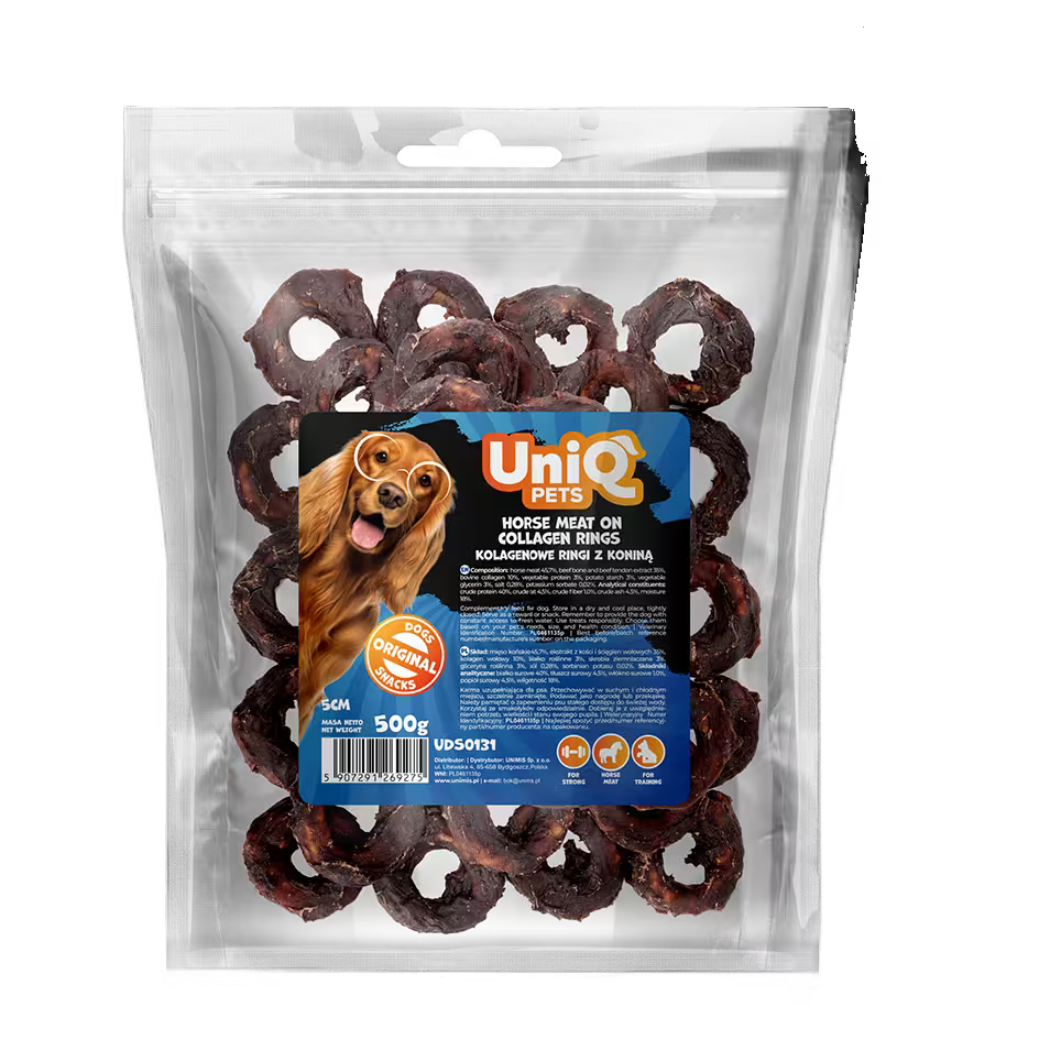 UniQ poslastice za pse, konjetina na kolagenskim prstenovima (5cm)