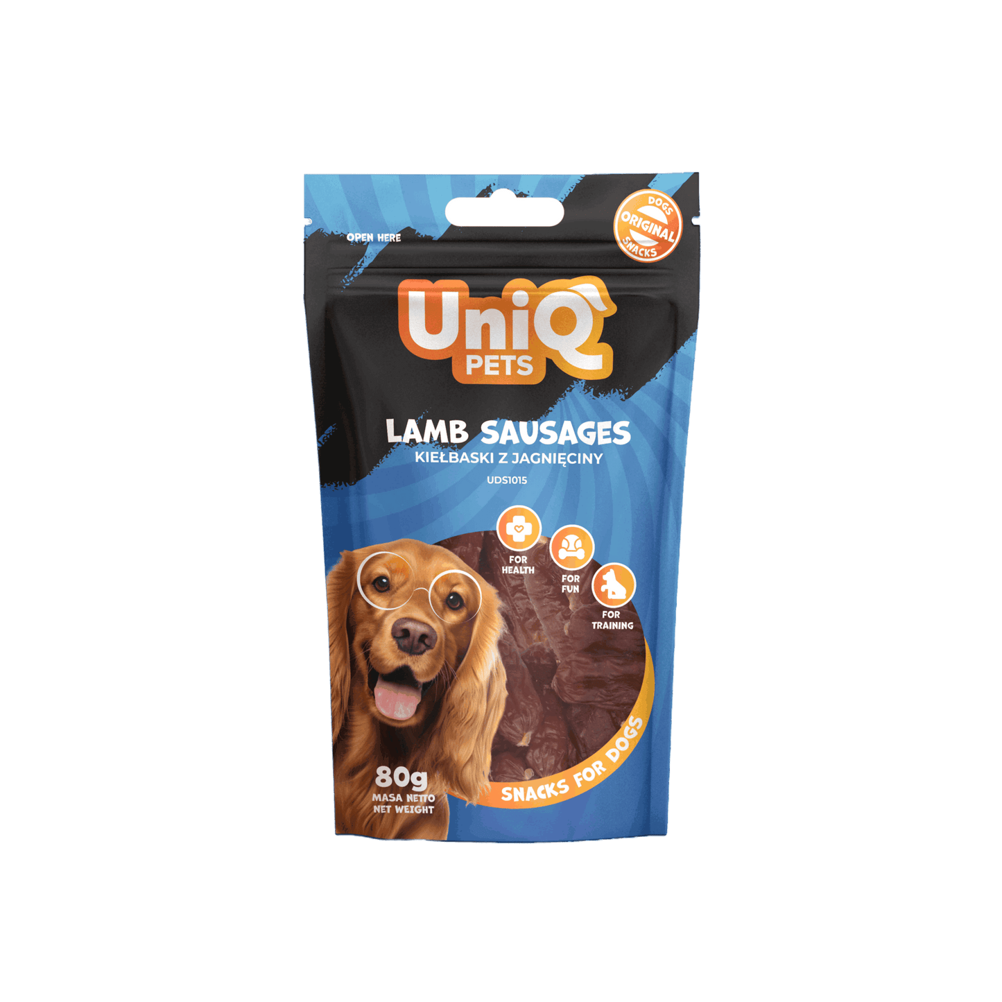 UniQ poslastice za pse, 80g, kobasice od jagnjetine