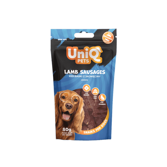 UniQ poslastice za pse, 80g, kobasice od jagnjetine
