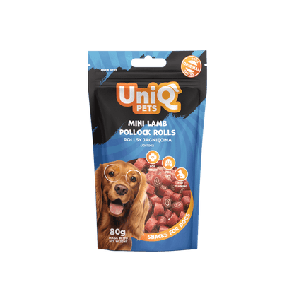 UniQ poslastice za pse, 80g, rolnice sa jagnjetinom i bakalarom
