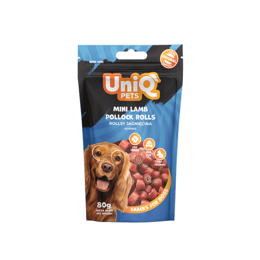 UniQ poslastice za pse, 80g, rolnice sa jagnjetinom i bakalarom