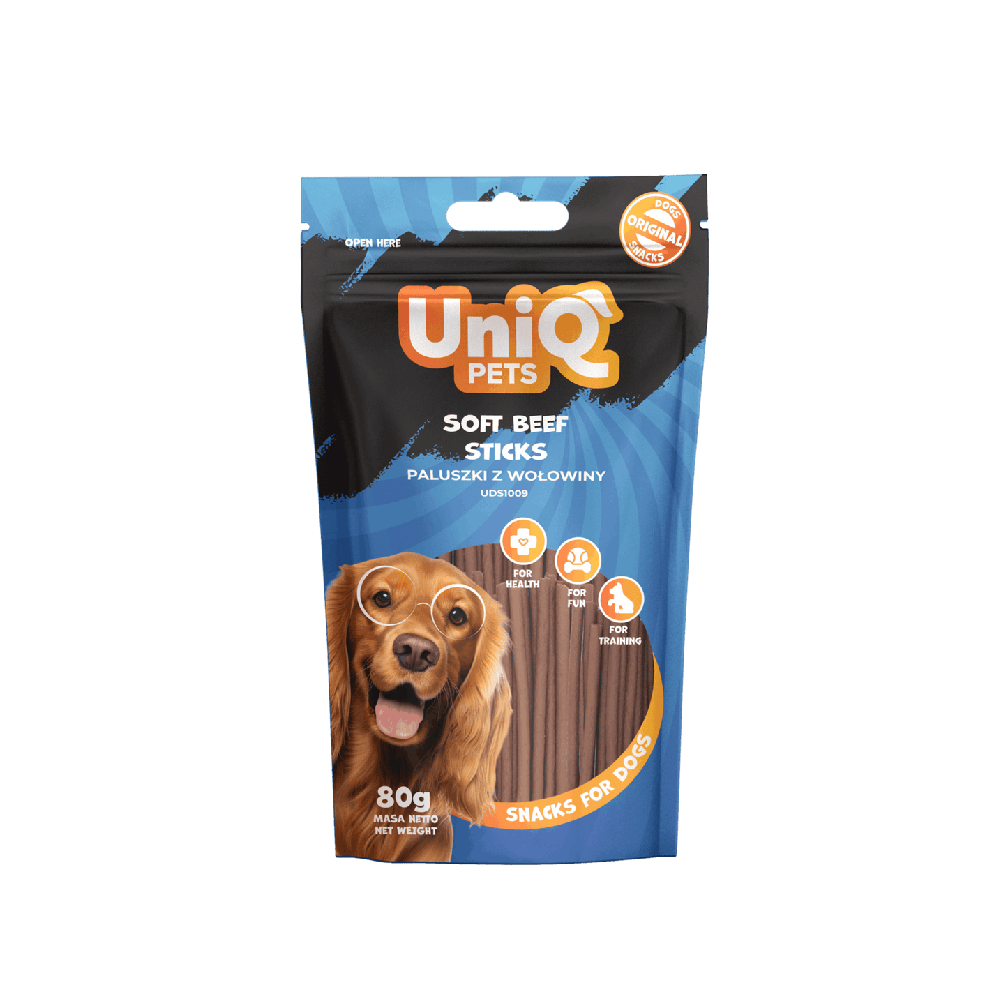 UniQ poslastice za pse, 80g, mekani štapići od govedine