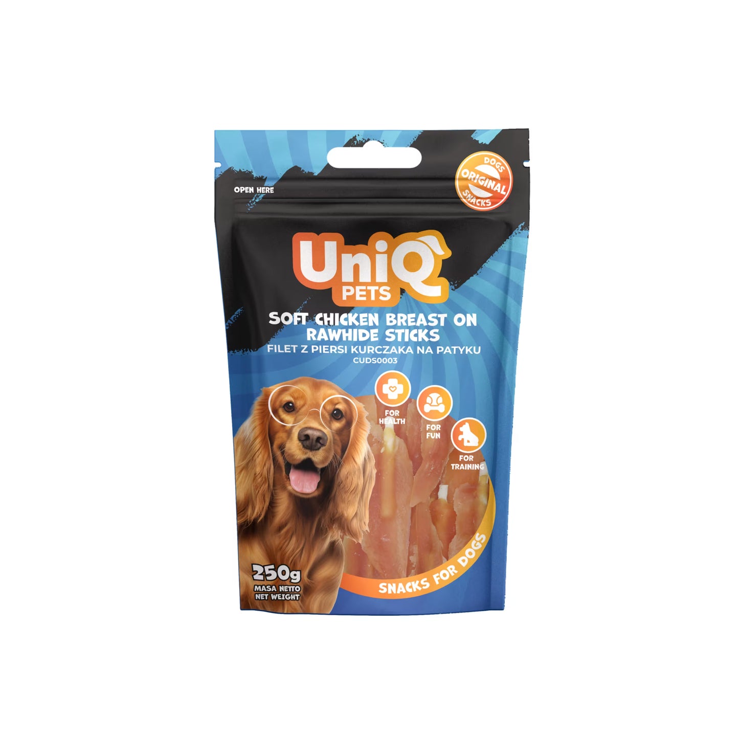 UniQ poslastice za pse, pileća prsa na štapićima od sirove kože