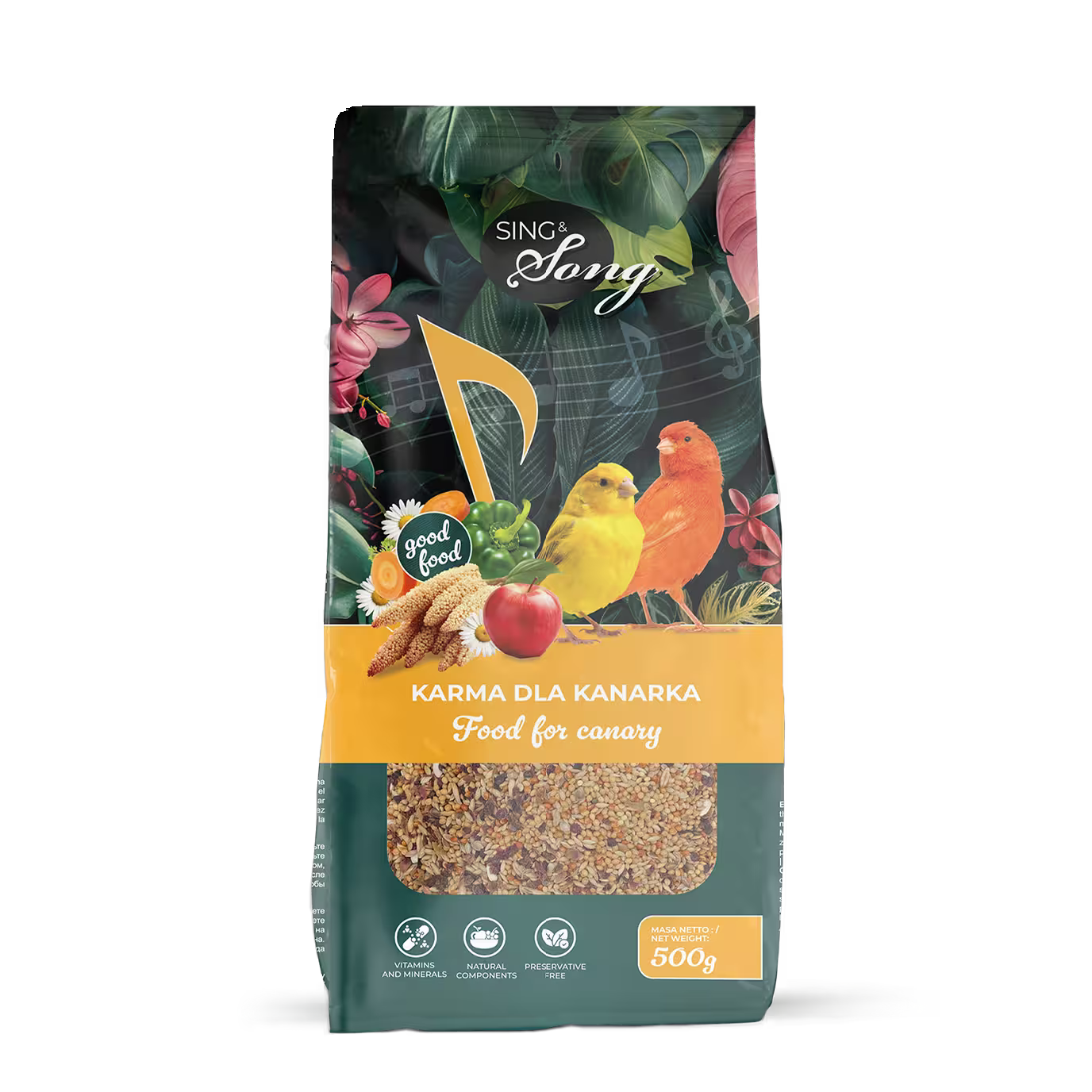 SING & SONG kompletna hrana za kanarince, 500 g, prirodna mešavina semenki