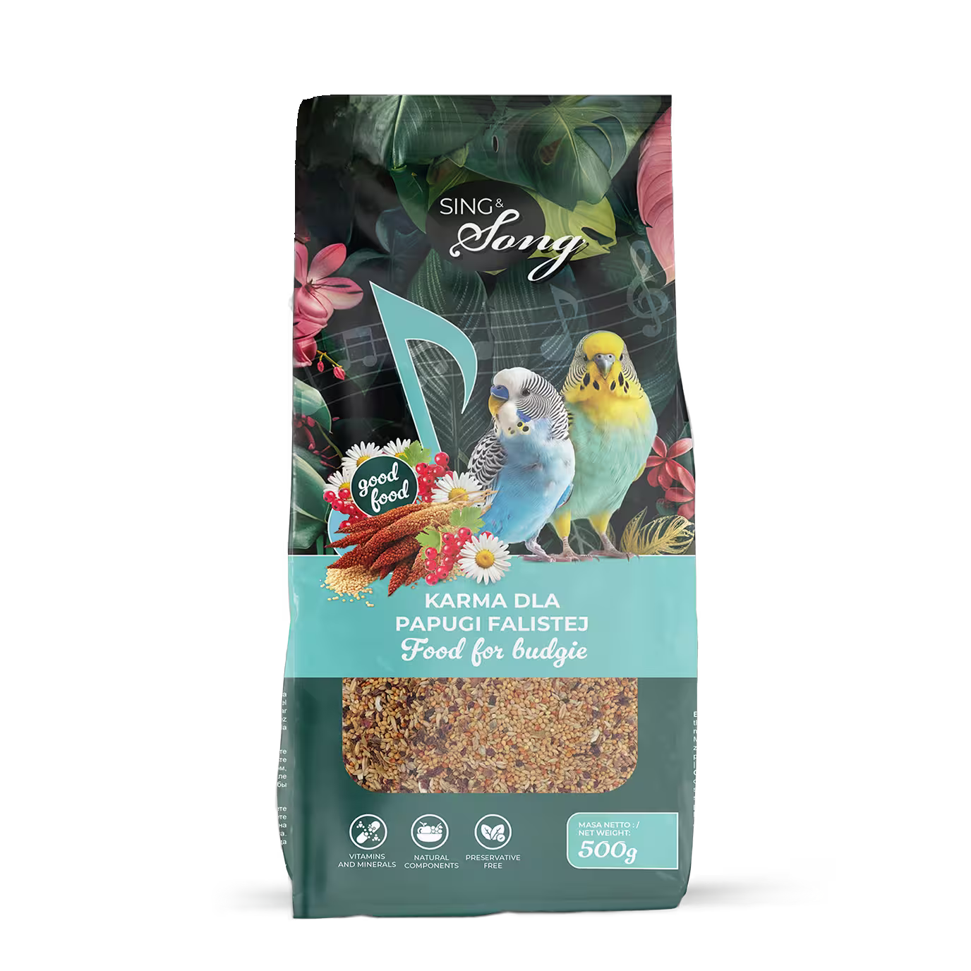SING & SONG kompletna hrana za tigrice, 500 g, prirodna mešavina semenki
