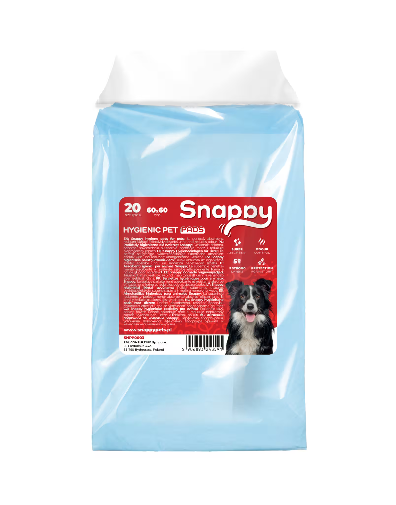 SNAPPY higijenske podloge za pse, plava, 60 x 60 cm, 26 g, petoslojno upijanje