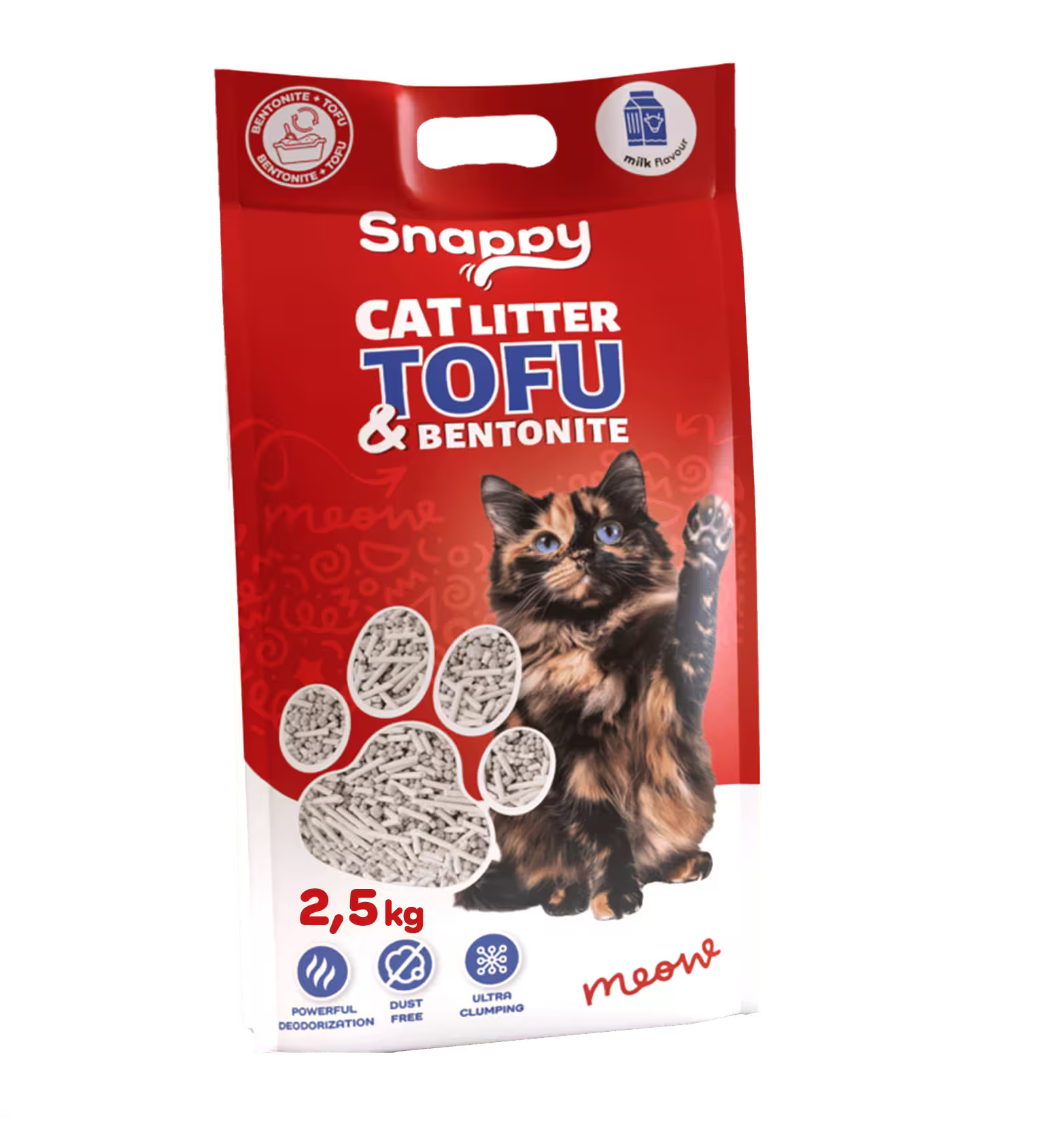 SNAPPY posip za mačke Tofu i Bentonit miks sa mirisom mleka, 2.5 kg, niska prašina
