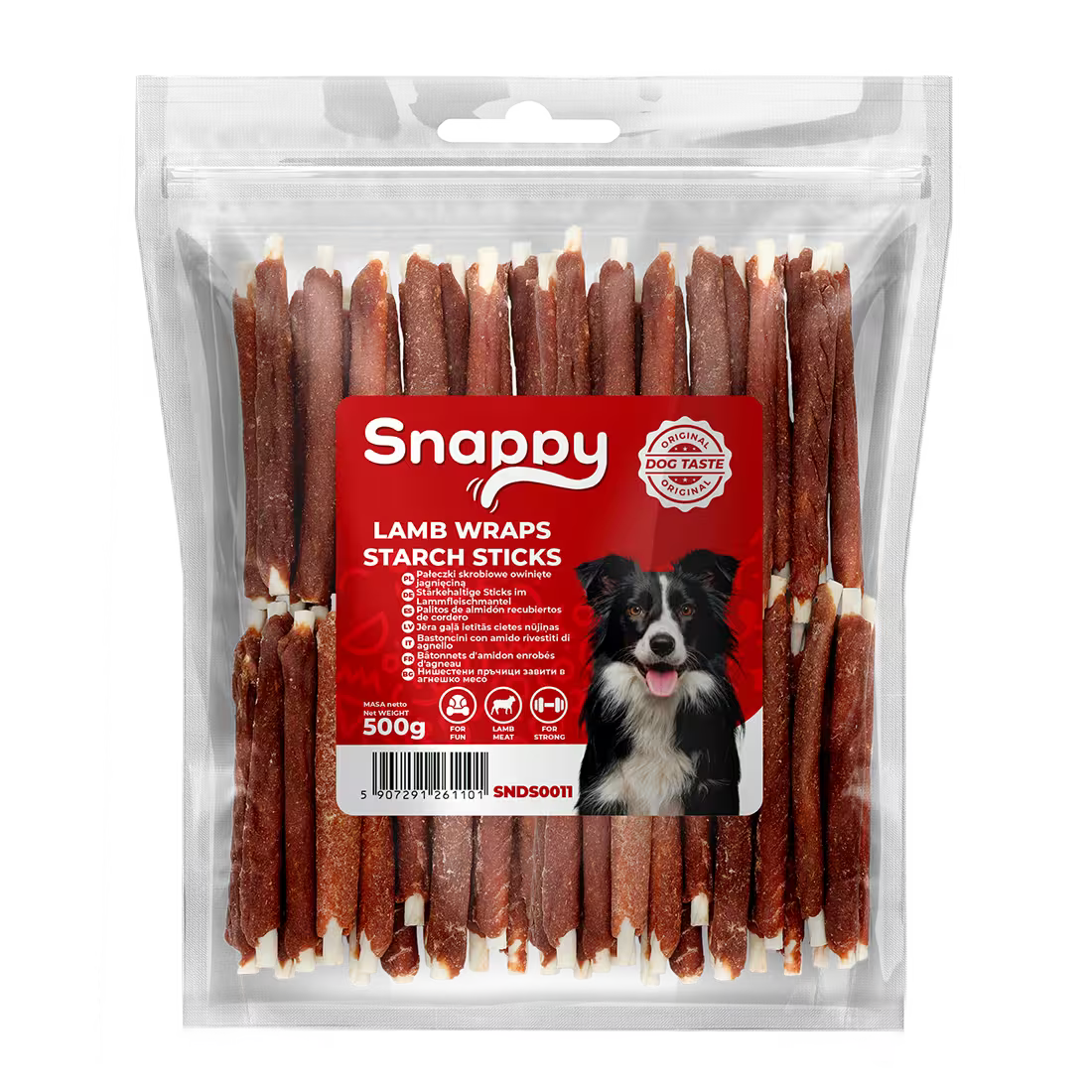 SNAPPY štapići od skroba obmotani jagnjetinom, pakovanje 500 g, dentalna žvakalica