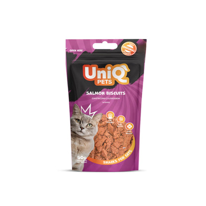 UniQ keksići od lososa za mačke, 50 g, hrskava poslastica za čišćenje zuba