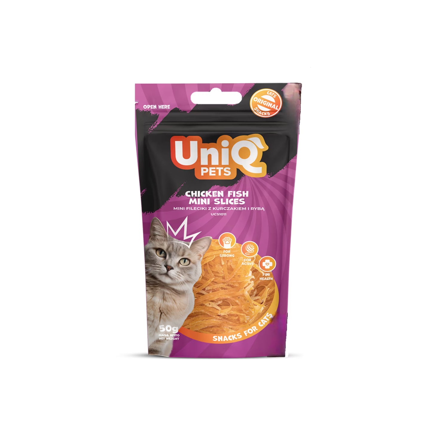 UniQ trakice od piletine i ribe za mačke, 50 g, 90% mesa, visok protein