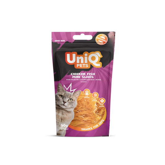 UniQ trakice od piletine i ribe za mačke, 50 g, 90% mesa, visok protein