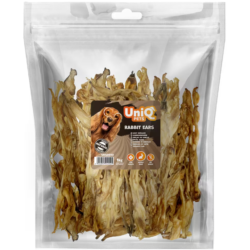 UniQ poslastice za pse, zečje uši, pakovanje 1 kg, hipoalergena prirodna grickalica