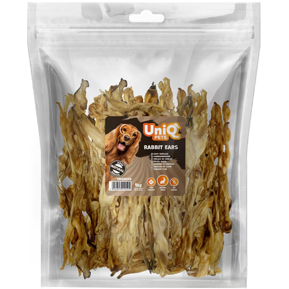UniQ poslastice za pse, zečje uši, pakovanje 1 kg, hipoalergena prirodna grickalica