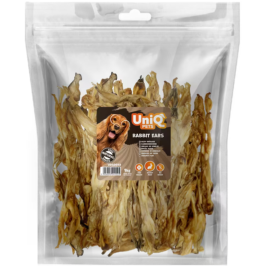 UniQ poslastice za pse, zečje uši, pakovanje 1 kg, hipoalergena prirodna grickalica
