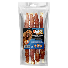 UniQ poslastice za psa, 320g, pačetina obmotana oko štapića sirove kože (28cm)