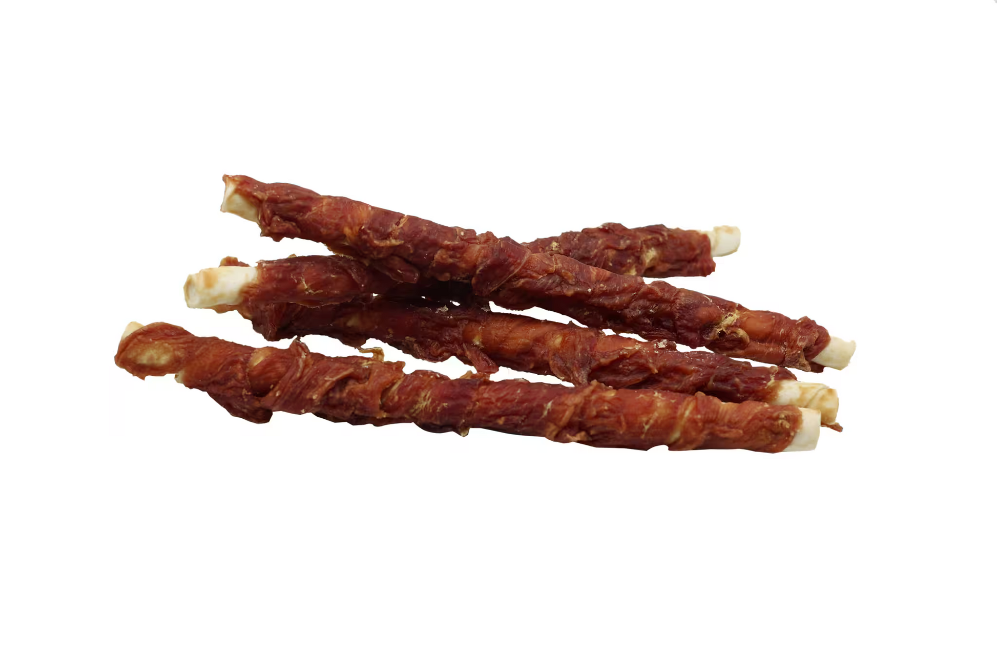 UniQ poslastice za pse, pačetina obmotana oko štapića sirove kože 28 cm, pakovanje 320 g