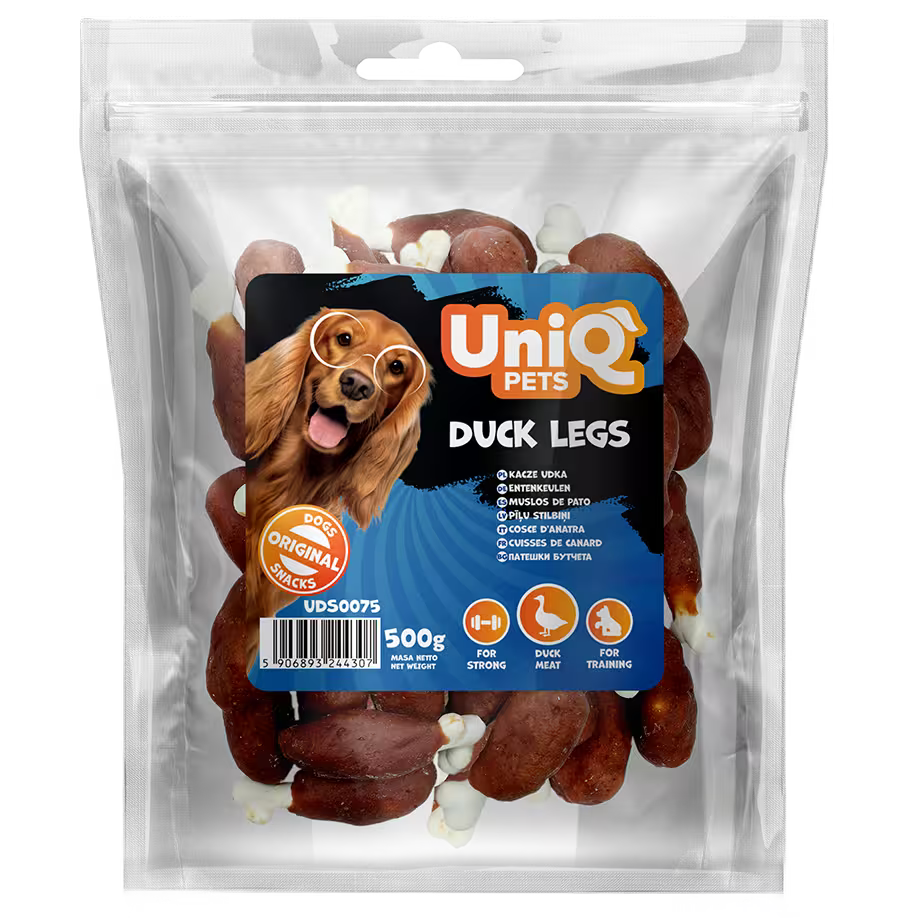 UniQ poslastice za pse, pačje noge sa jezgrom od kukuruznog skroba, pakovanje 500 g, hipoalergeno