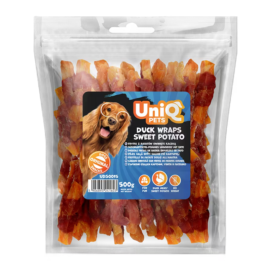 UniQ poslastice za pse, rolnice od pačetine sa batatom, pakovanje 500 g, lako svarljiva poslastica