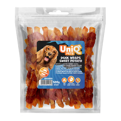 UniQ poslastice za pse, rolnice od pačetine sa batatom, pakovanje 500 g, lako svarljiva poslastica