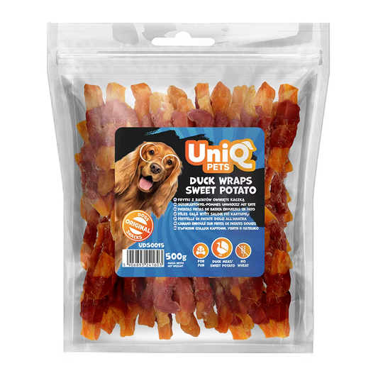 UniQ poslastice za pse, rolnice od pačetine sa batatom, pakovanje 500 g, lako svarljiva poslastica