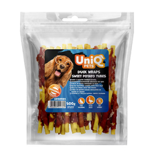 UniQ poslastice za psa, 500 g, rolnice od pačetine sa batatom u obliku cevi