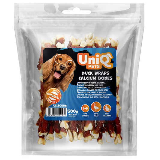 UniQ poslastice za pse, rolnice od pačetine sa kalcijumovim kostima, pakovanje 500 g