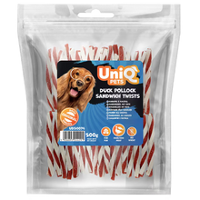 UniQ poslastice za psa, 500 g, uvijeni štapići od pačetine i bakalara