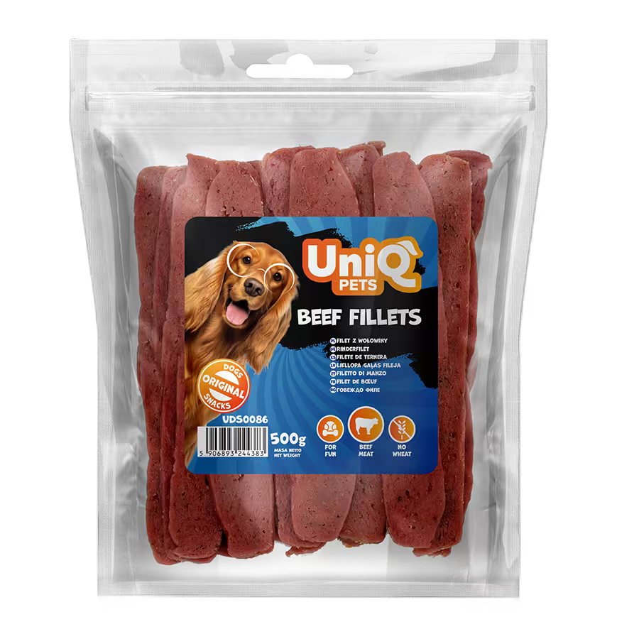 UniQ poslastice za pse, fileti od govedine, pakovanje 500 g, poslastica za trening bogata proteinima