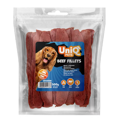 UniQ poslastice za pse, fileti od govedine, pakovanje 500 g, poslastica za trening bogata proteinima