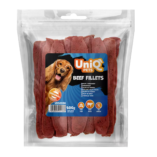 UniQ poslastice za pse, fileti od govedine, pakovanje 500 g, poslastica za trening bogata proteinima