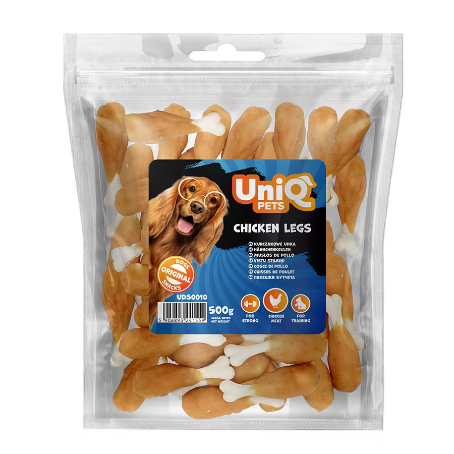 UniQ poslastice za pse, pileće noge sa jezgrom od kukuruznog skroba, pakovanje 500 g