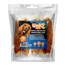 UniQ poslastice za psa, 500g, piletina obmotana oko debelih štapića sirove kože (20cm)
