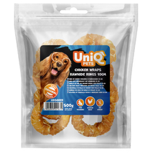 UniQ poslastice za psa, 500g, piletina obmotana oko prstenova sirove kože