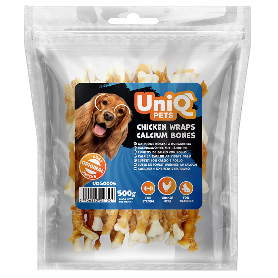 UniQ poslastice za pse, piletina obmotana sa kalcijum kostima, pakovanje 500 g, dentalna žvakalica