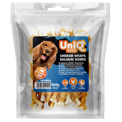 UniQ poslastice za pse, piletina obmotana sa kalcijum kostima, pakovanje 500 g, dentalna žvakalica