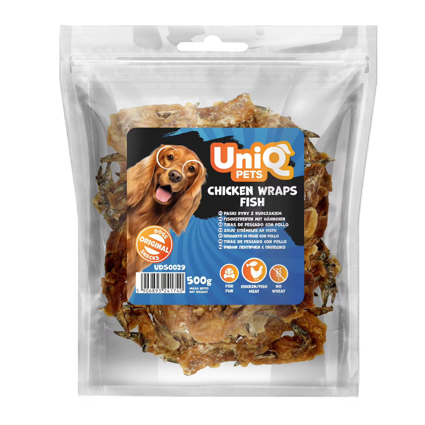 UniQ poslastice za pse, piletina obmotana sa ribom, pakovanje 500 g, bogato omega-3 kiselinama