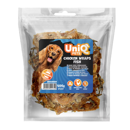 UniQ poslastice za pse, piletina obmotana sa ribom, pakovanje 500 g, bogato omega-3 kiselinama