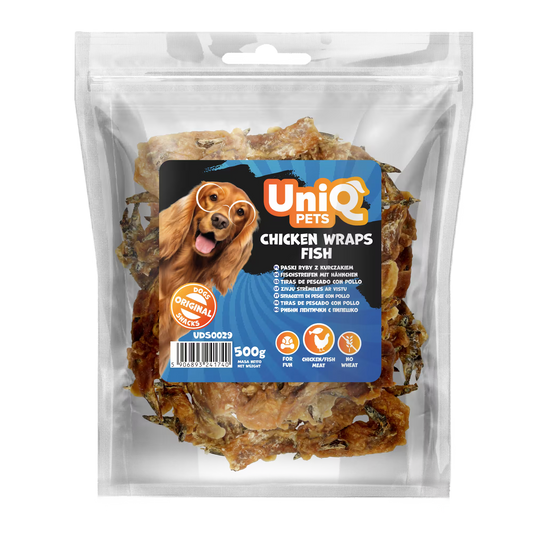 UniQ poslastice za pse, piletina obmotana sa ribom, pakovanje 500 g, bogato omega-3 kiselinama