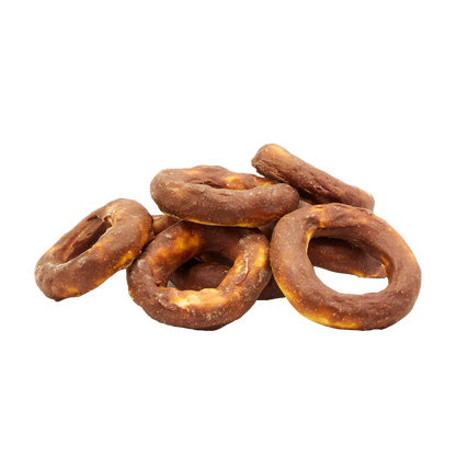 UniQ poslastice za pse, jagnjetina na kolutovima od sirove kože 10 cm, pakovanje 500 g
