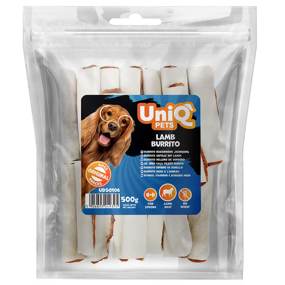 UniQ burito od jagnjetine za pse, pakovanje 500 g, žvakalica bez pšenice