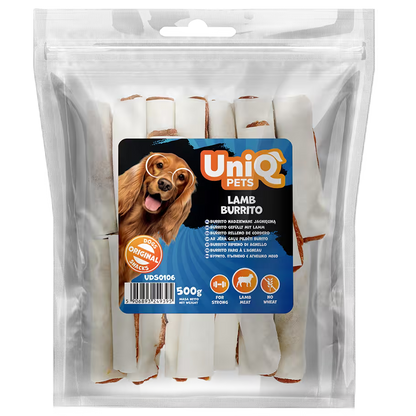 UniQ burito od jagnjetine za pse, pakovanje 500 g, žvakalica bez pšenice