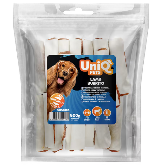 UniQ burito od jagnjetine za pse, pakovanje 500 g, žvakalica bez pšenice