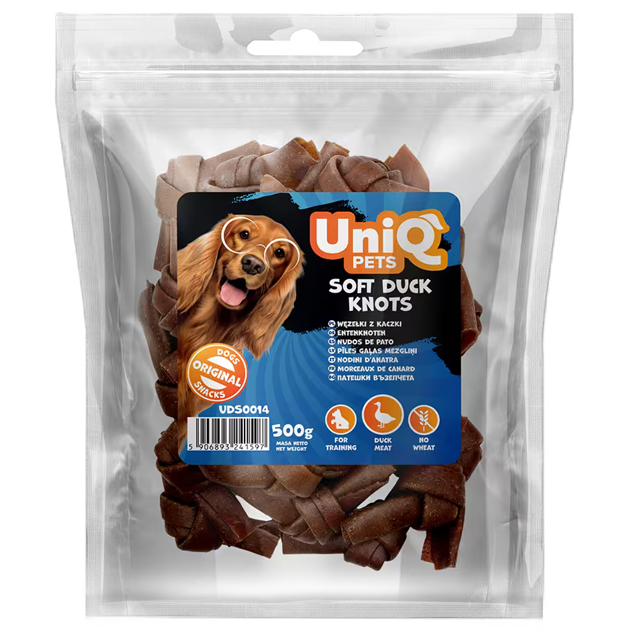 UniQ mekani čvorići od pačetine za pse, 85% mesa, pakovanje 500 g, hipoalergena poslastica