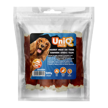UniQ poslastice za pse, 500g, debeli štapići od sirove kože sa zečetinom (15cm)