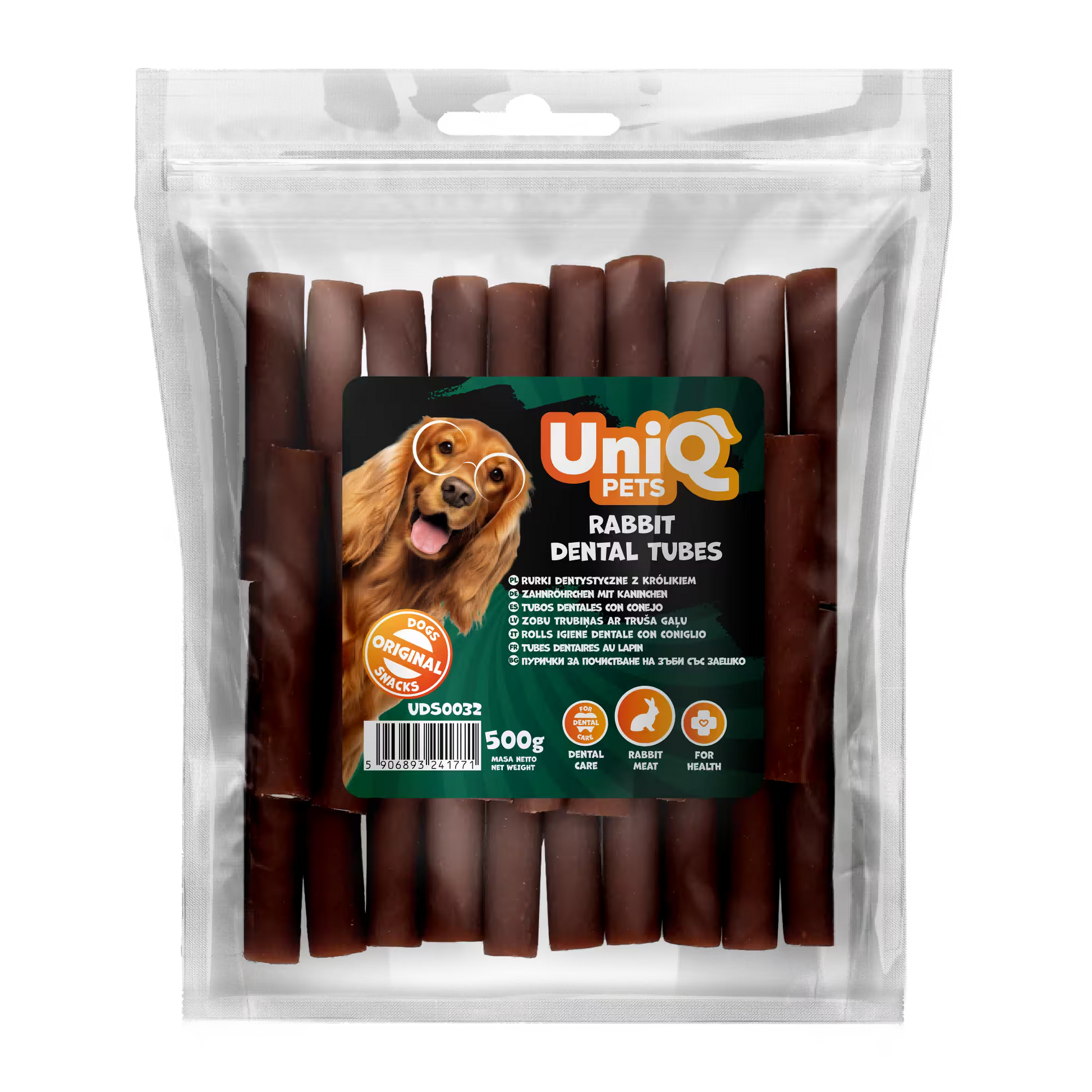 UniQ dentalne cevi od zečetine za pse, pakovanje 500 g, dvoslojna žvakalica za čišćenje zuba