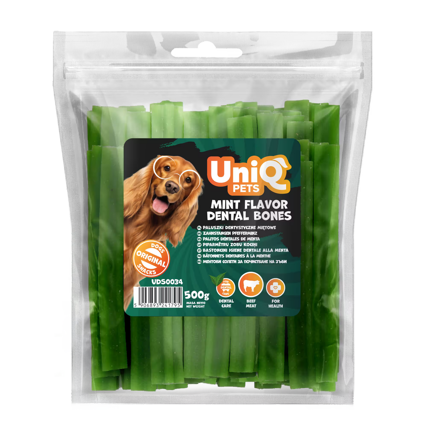 UniQ dentalne kosti za pse sa ukusom mente, pakovanje 500 g, smanjuju plak i kamenac