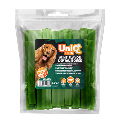 UniQ dentalne kosti za pse sa ukusom mente, pakovanje 500 g, smanjuju plak i kamenac